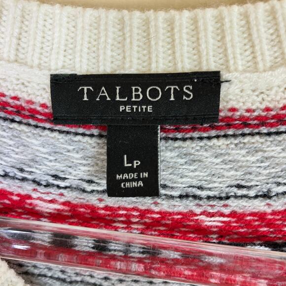 Talbots | Fair Isle Cream Red Sweater Dotted Womens L Petite Nylon Lambswool - Picture 5 of 6